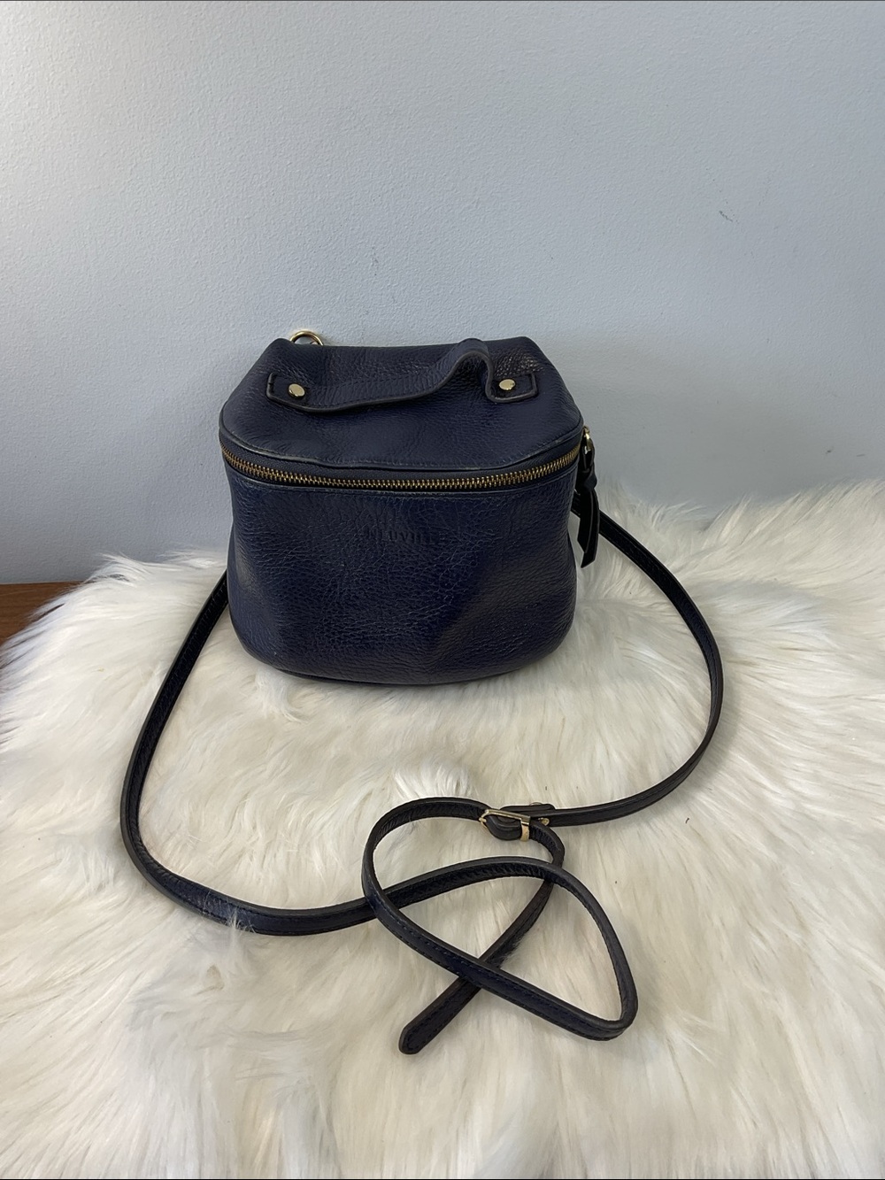 Neuville Blue Pebbled Leather Crossbody Bag/Cosmetic Bag